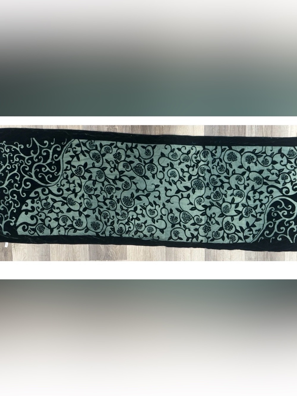 Black Floral Burnout Rectangular Scarf- Black & Green